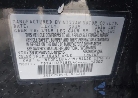 2020 Nissan Kicks Sr Xtronic Cvt from USA, damaged, VIN 3N1CP5DV4LL481215